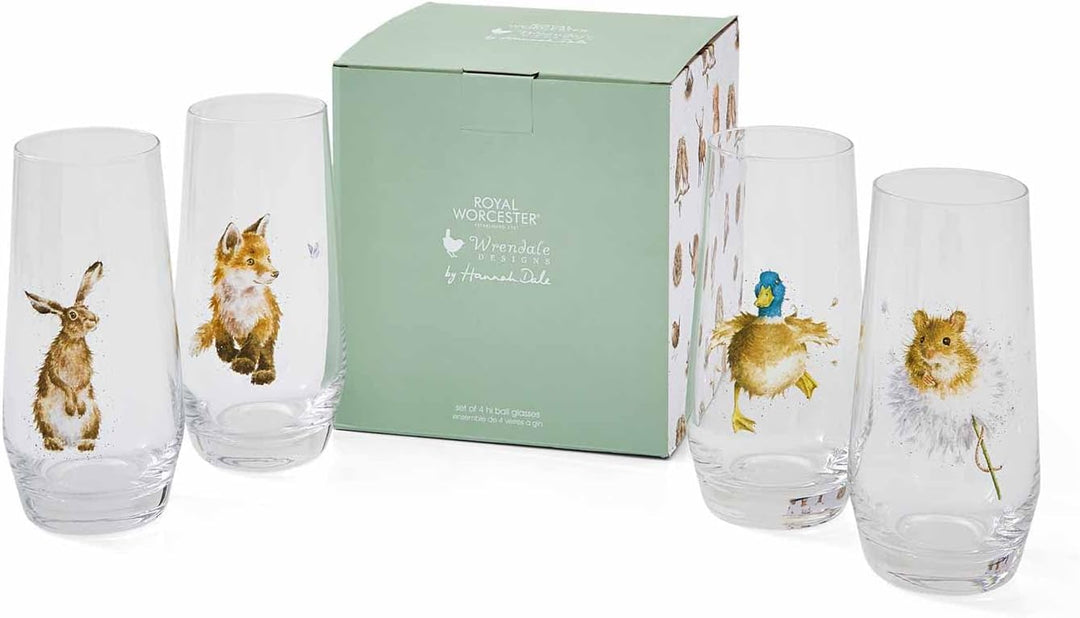 Wrendale Designs – "Set of 4" Country Animal Hi-Ball Gläser