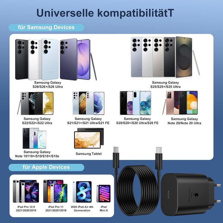 USB C Ladegerät 2er-Pack 25W Schnellladegerät Netzteil Ladekabel Type C Schnellladekabel Handy Steck