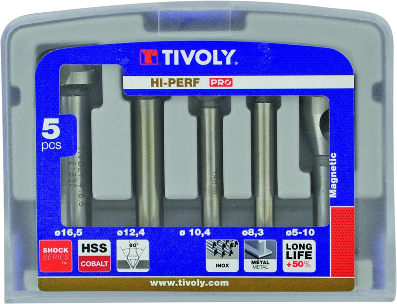 Tivoly 10331670006 FNH04 4-teilig Nussbaum DIN 335C HSS Cobalt 5% bis 90° Ø 8,3 bis 16,5 mm + 1 Entg