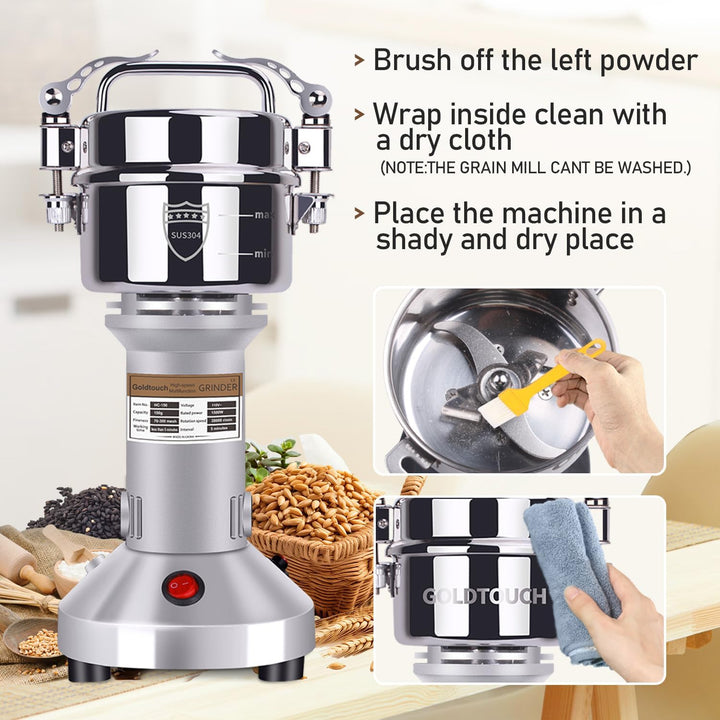 Goldtouch GetreidemüHle Elektrische 150g 1500W Electric Grain Mill 28000U/min 304 Edelstahl Kommerzi