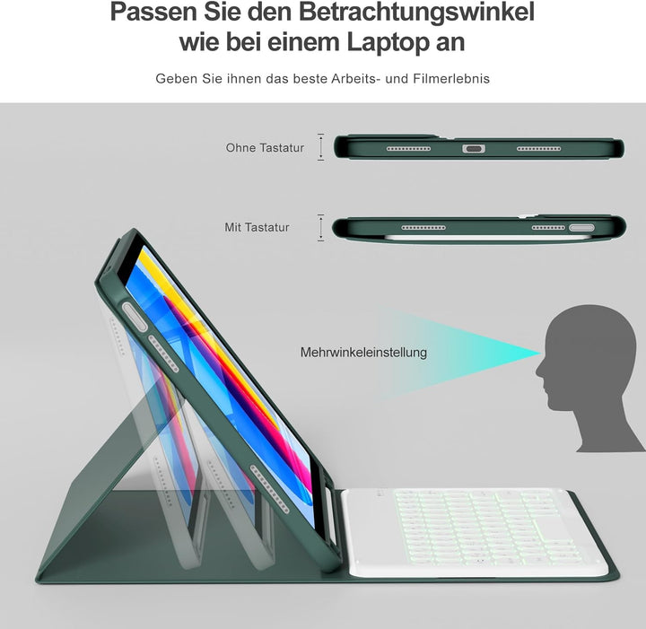 Hülle mit Tastatur für iPad A16 11/10 Generation (2025/2022, 11/10.9 Zoll), 7 Farben Beleuchtete Abn