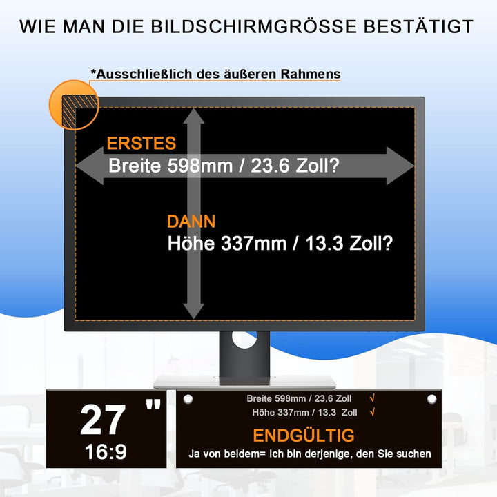 2 Stück 27 Zoll Sichtschutz für Computer Monitor Blickschutzfilter 16:9, Anti-Blaulichtfilter Blends