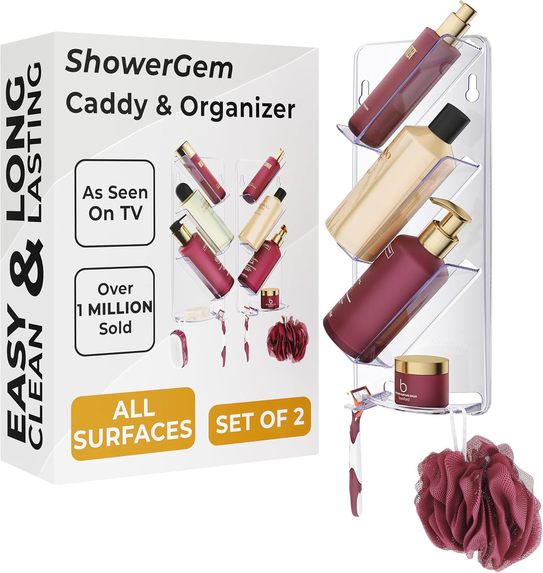 ShowerGem Acryl-Duschablage | 2er-Pack | Keine Saugnäpfe | Wandmontage mit ShowerGem-Kleber | Abnehm