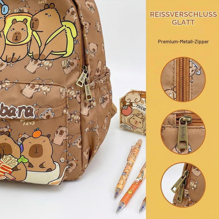 OPVXZAD Capybara Rucksack Set, Schulrucksack Grosse Kapazität mit Capybara Federmäppchen, Stiften &amp;