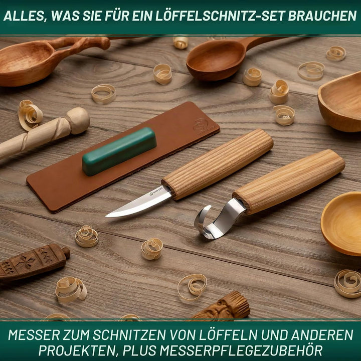 BeaverCraft S01 Löffelschnitzmesser Set – Holzlöffel Schnitzwerkzeug für Rechtshänder – Hakenmesser,