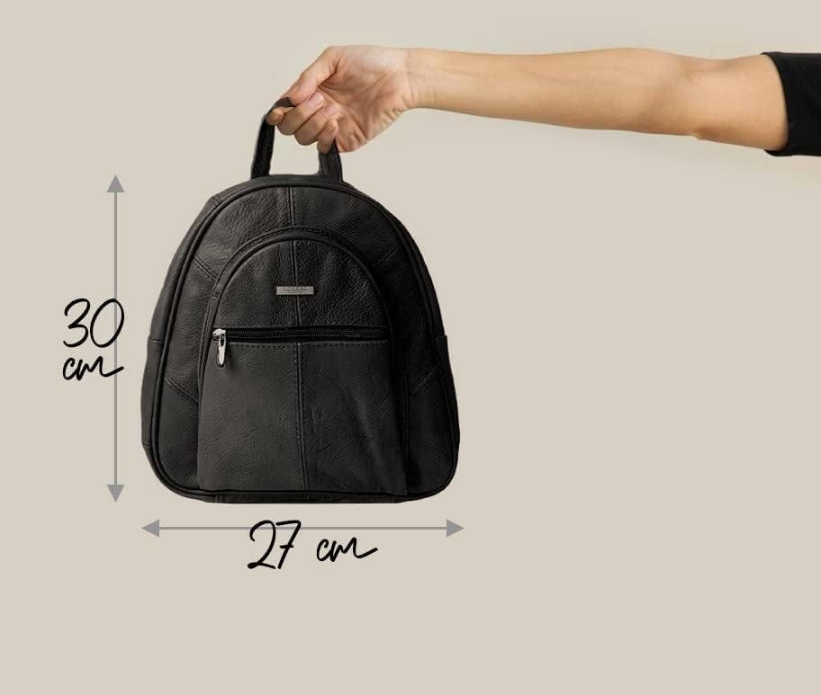 Woodland Leathers Modischer Damenrucksack, klein, schwarz, mit Anti-Diebstahl-Reissverschluss und Ha
