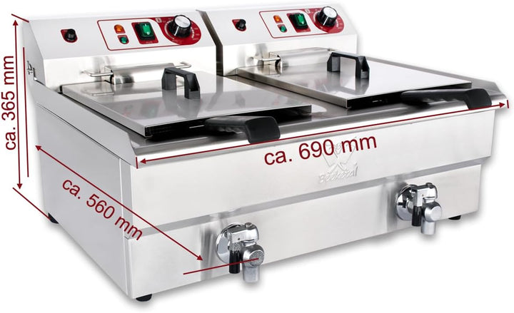 Beeketal 'BWF-162P' Profi Gastronomie Doppel Kaltzonen Fritteuse (2 x 16 Liter Volumen für max. 2 x
