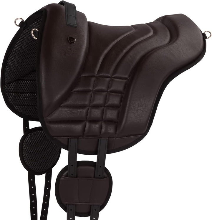 Equinate Reitpad Stella aus synthetischem Leder Pferd Braun - Bareback Pad mit pflegeleichter Neopre
