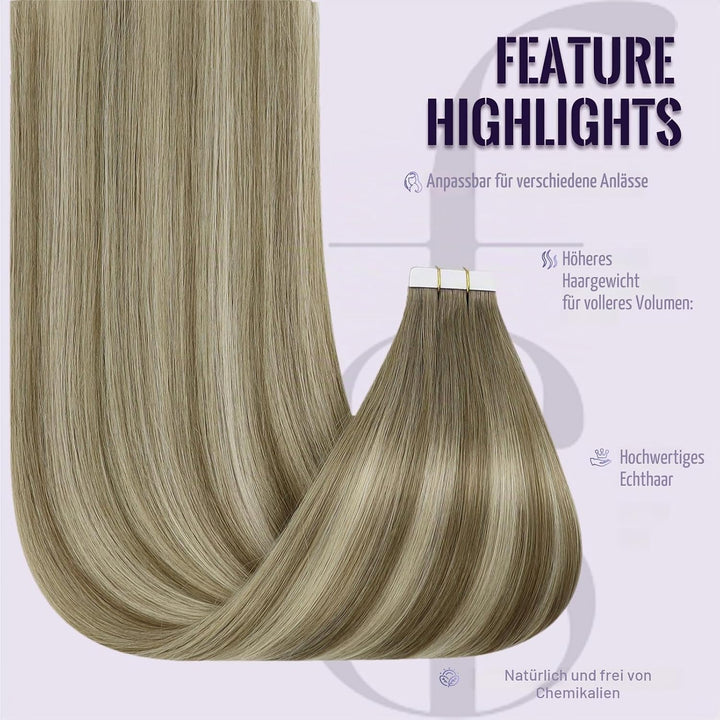 Fshine Tape in Extensions Echthaar 30cm 30g 20 Stücke Haarverlängerung Echthaar Tape in Extensions B
