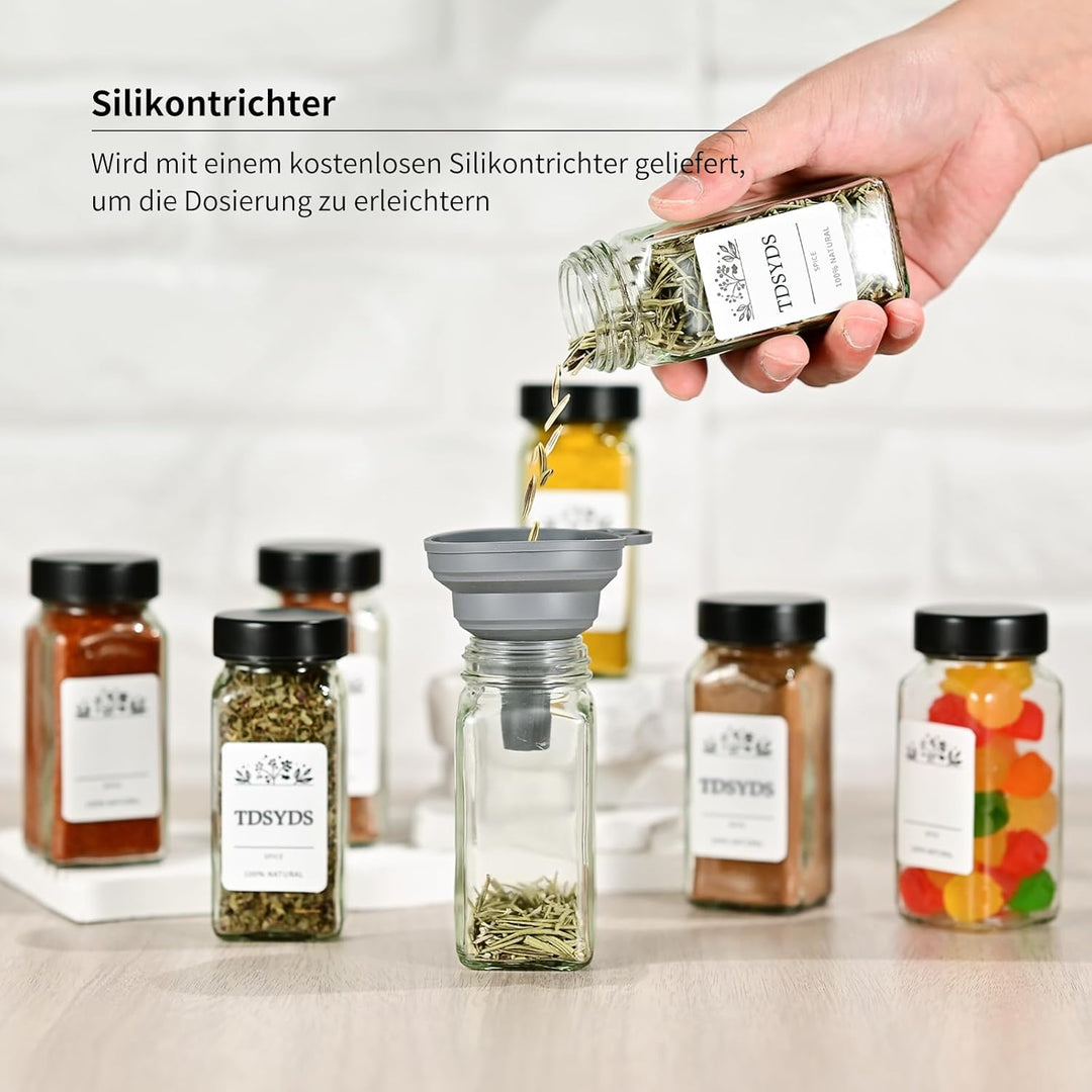 TDSYDS 24 Gewürzgläser Eckig mit Streueinsatz,Edelstahl Schwarz Deckel Gewürzdosen Set 120ml,Gewürzs