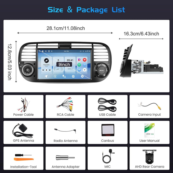 Inefala 4+128G Autoradio für FIAT 500 2007-2015 Android 15 mit 7&
