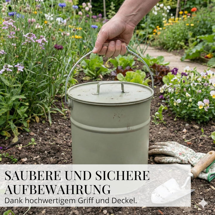 LIVLIG Premium Ascheeimer mit Deckel 12L Moosgrau, verzinkter Eimer mit Deckel für Moderne Kamine, P