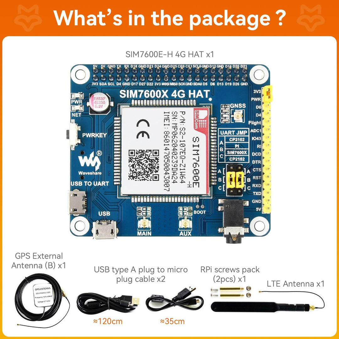LUCKFOX 4G HAT for Raspberry Pi, Based on Waveshare SIM7600E-H, Enabling LTE Cat-4 4G/3G/2G Communic