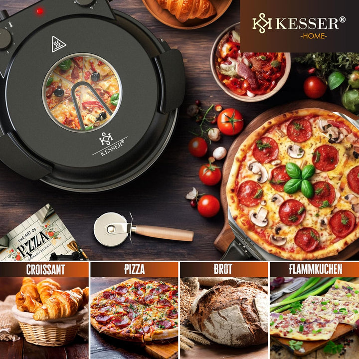 KESSER® Pizza-Ofen elektrisch bis 400 Grad | Elektrischer Pizzabäcker 1200W mit feuerfester Steinpla