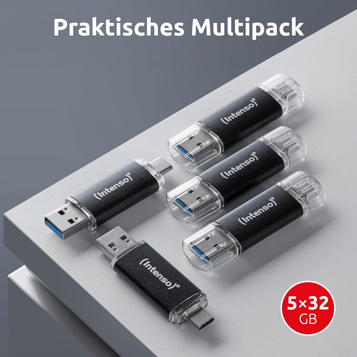 Intenso Twist Line Dual USB-Stick 5X 32GB - Super Speed USB 3.2 Gen 1x1 mit bis zu 70 MB/s, USB-C un