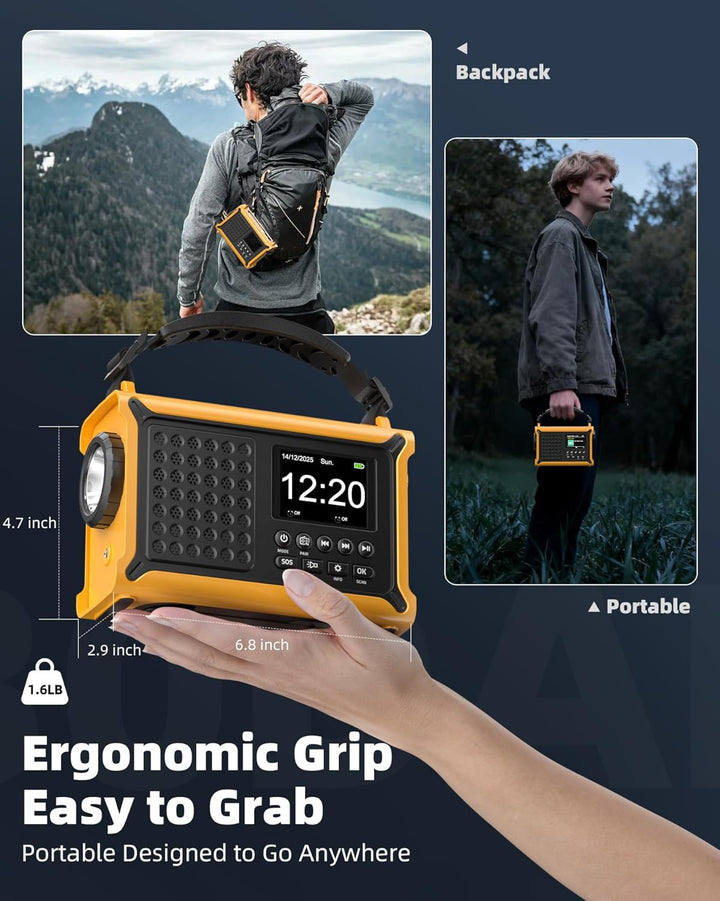 Solar Radio, Kurbelradio, 12000mAh DAB/DAB+/UKW, Notfallradio mit 8500mm² Solarpanel & 650mA Handkur