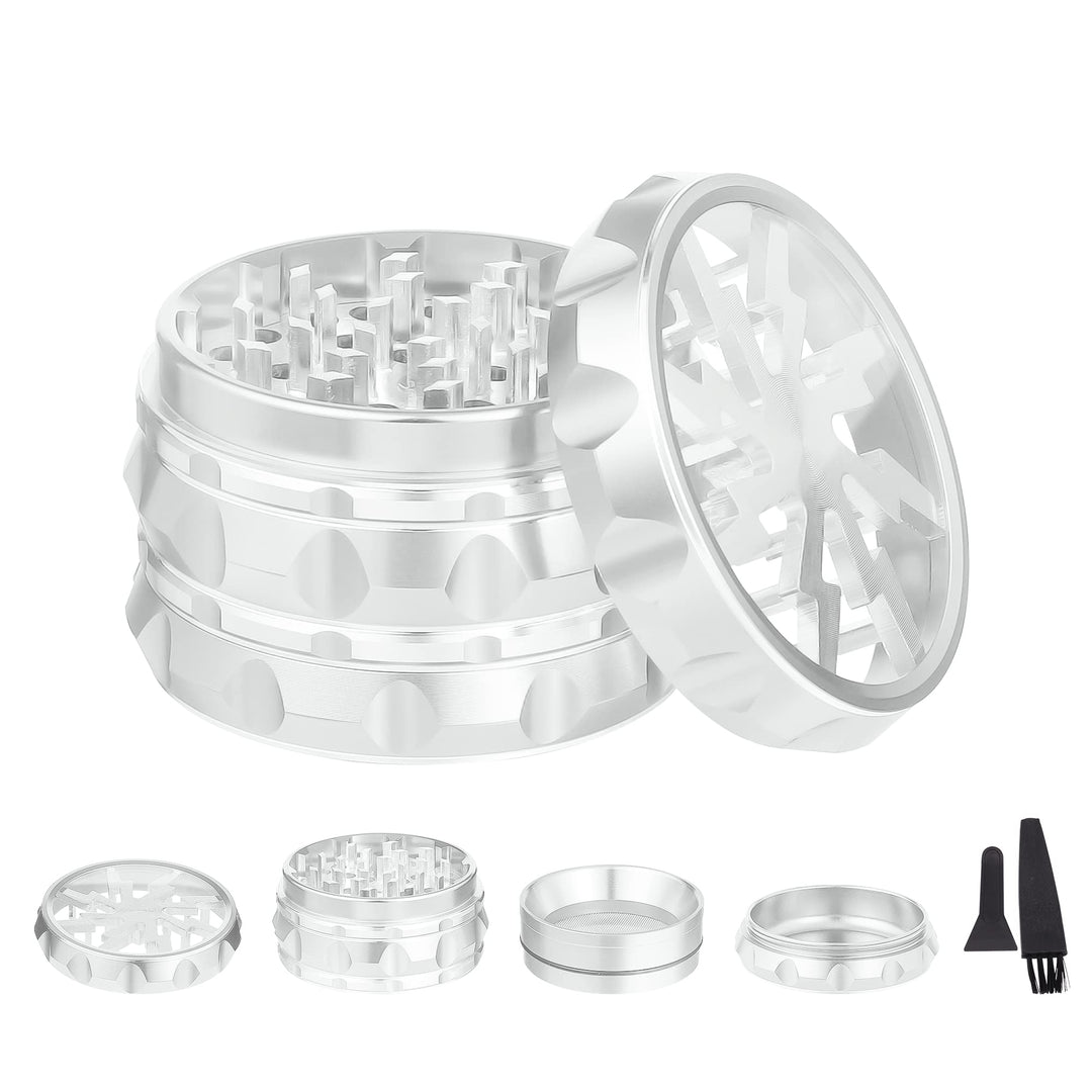TIRIRS 6,3 cm 4 Stück Kräutermühle mit klarem Deckel – Aluminium Gewürzmühle mit Pollenschaber und R