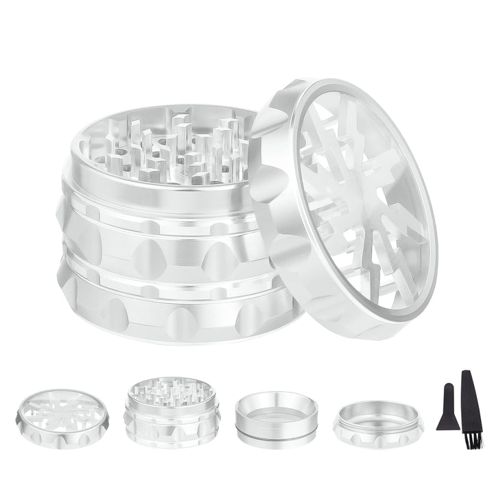 TIRIRS 6,3 cm 4 Stück Kräutermühle mit klarem Deckel – Aluminium Gewürzmühle mit Pollenschaber und R