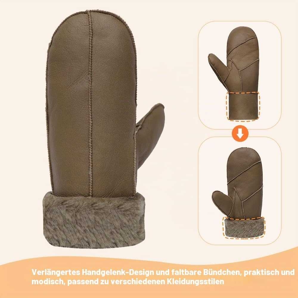 MGGMOKAY Damen Lammfell Shearling Fäustlinge Warme Winter Lederhandschuhe XXL Hellbraun, XXL Hellbra