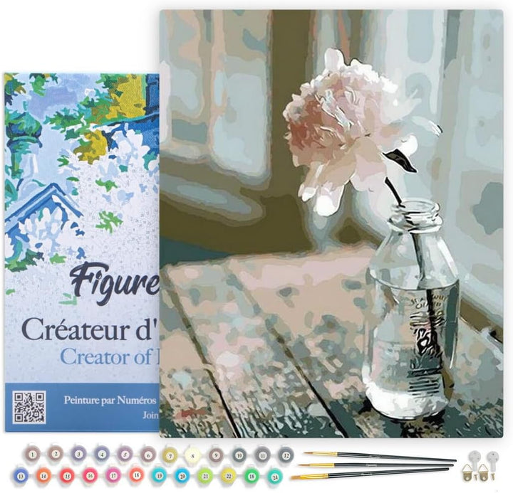 Figured'Art Malen Nach Zahlen Erwachsene Mit Rahmen Weisse Blume - Paint by Numbers Basteln DIY Bast