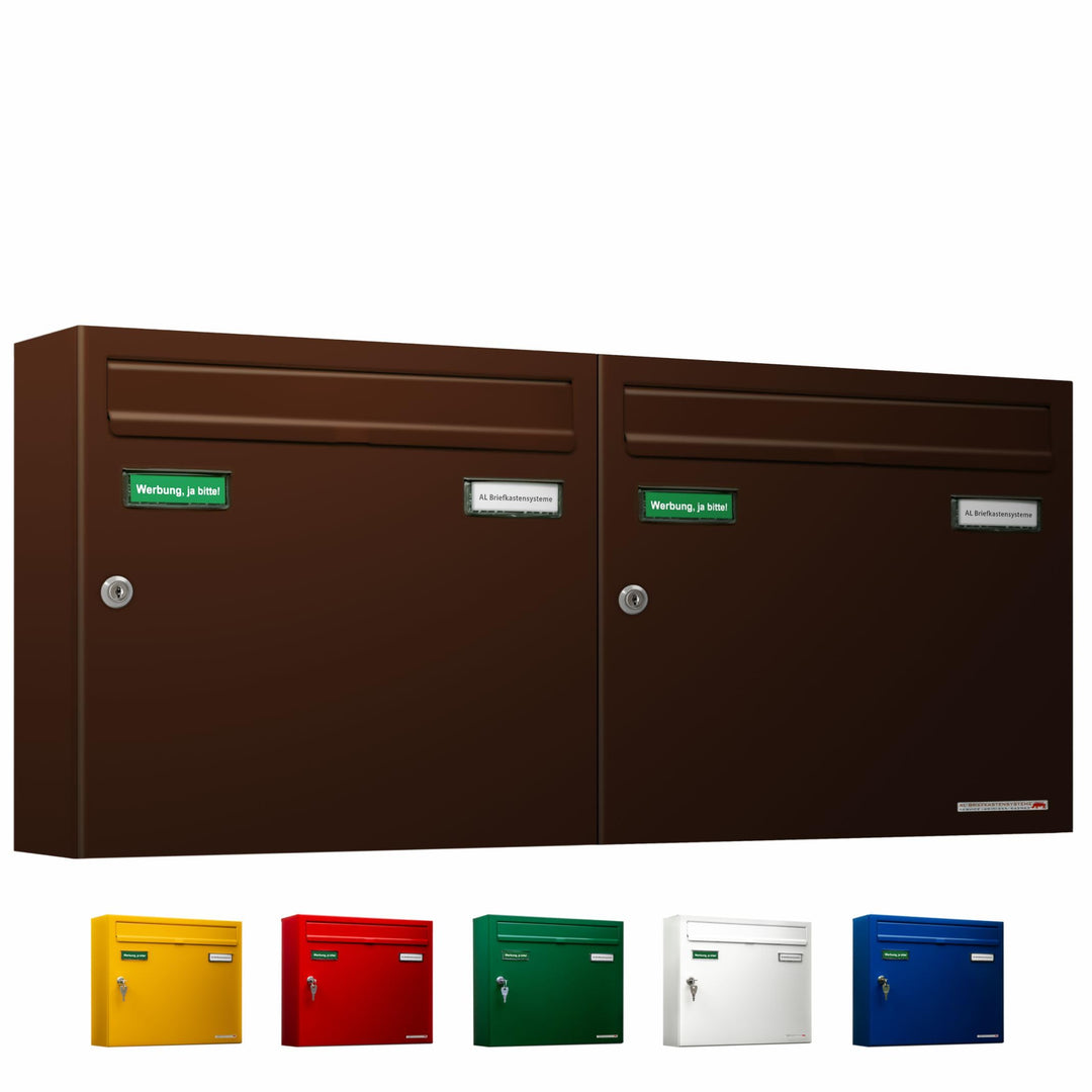 AL Briefkastensysteme Basic 2er Briefkasten RAL 8017 Schokoladen Braun 2 Fach DIN A4 wetterfest Brie