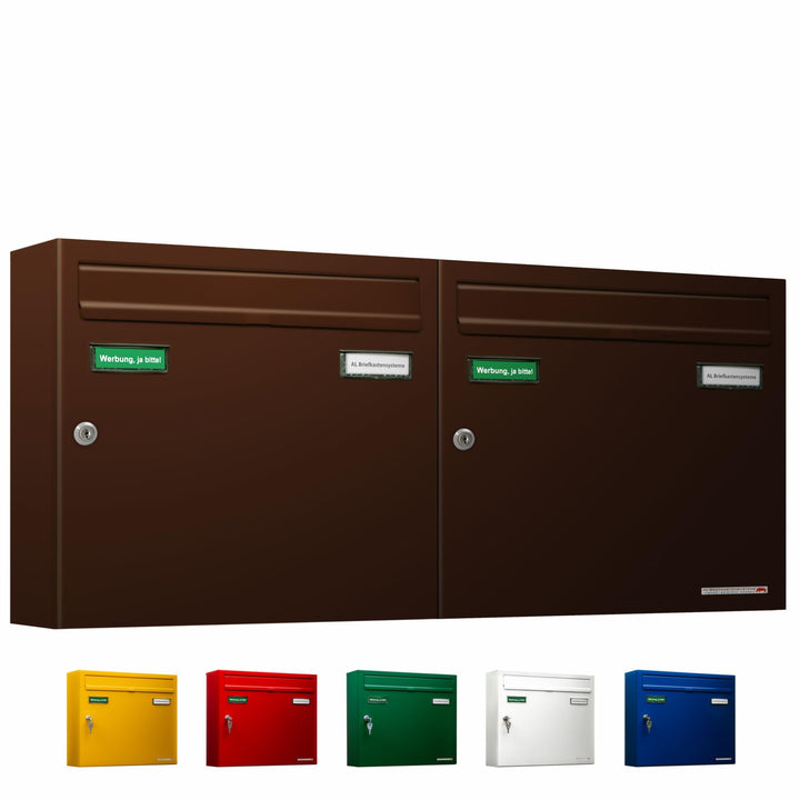 AL Briefkastensysteme Basic 2er Briefkasten RAL 8017 Schokoladen Braun 2 Fach DIN A4 wetterfest Brie