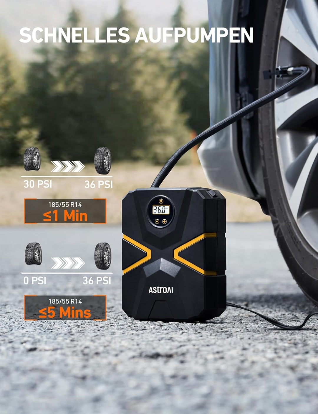 AstroAI Luftkompressor luftpumpe Auto 150 PSI Autoreifen Kompressor 12V mit Echtzeit-Digitalbildschi