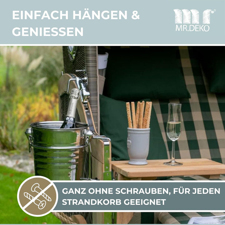 MR. DEKO Champagnerkühler für Strandkörbe - Sekt - Behälter - Kühler - Edel - EIS - Accessoire - Gar