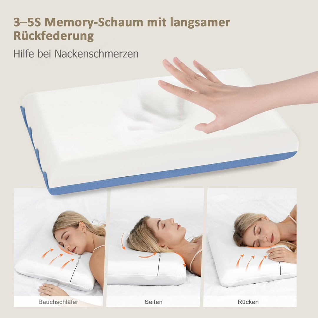 Winthome Memory Foam Kissen mit Soft & Fest Seite Wählbar, 0 Kleber, Nackenstützkissen Weich Bequem