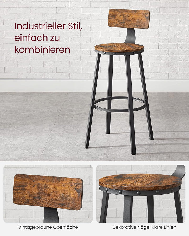 VASAGLE Barhocker, 4er Set, Barstühle, Küchenstühle mit stabilem Metallgestell, Sitzhöhe 73 cm, einf