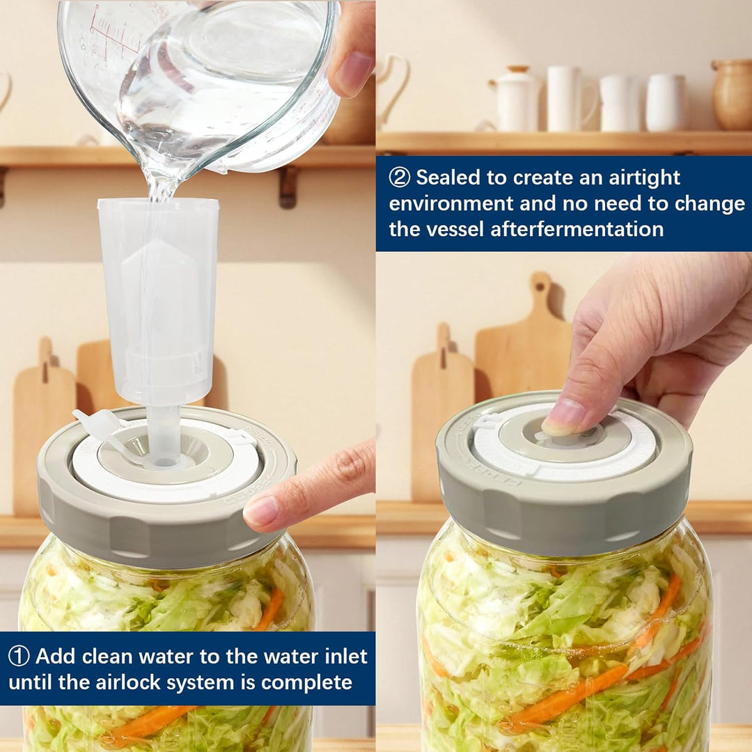 Hejo 2L Fermentierglas mit Luftschleuse, Kimchi Behälter mit Einstellbarer Zeitskala, Breiter Mund F