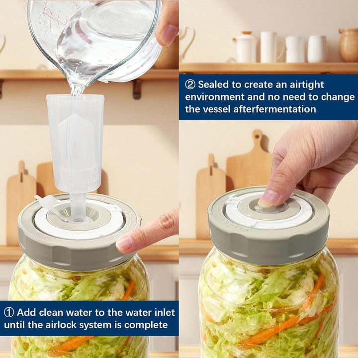 Hejo 2L Fermentierglas mit Luftschleuse, Kimchi Behälter mit Einstellbarer Zeitskala, Breiter Mund F
