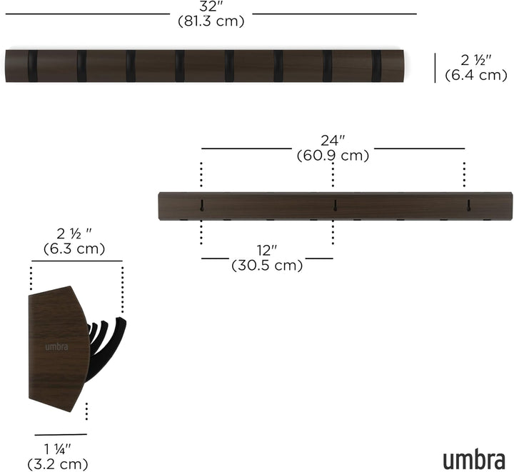 Umbra Flip 8 Garderobenhaken – Moderne, Schlichte und Platzsparende Garderobenleiste mit 8 Beweglich