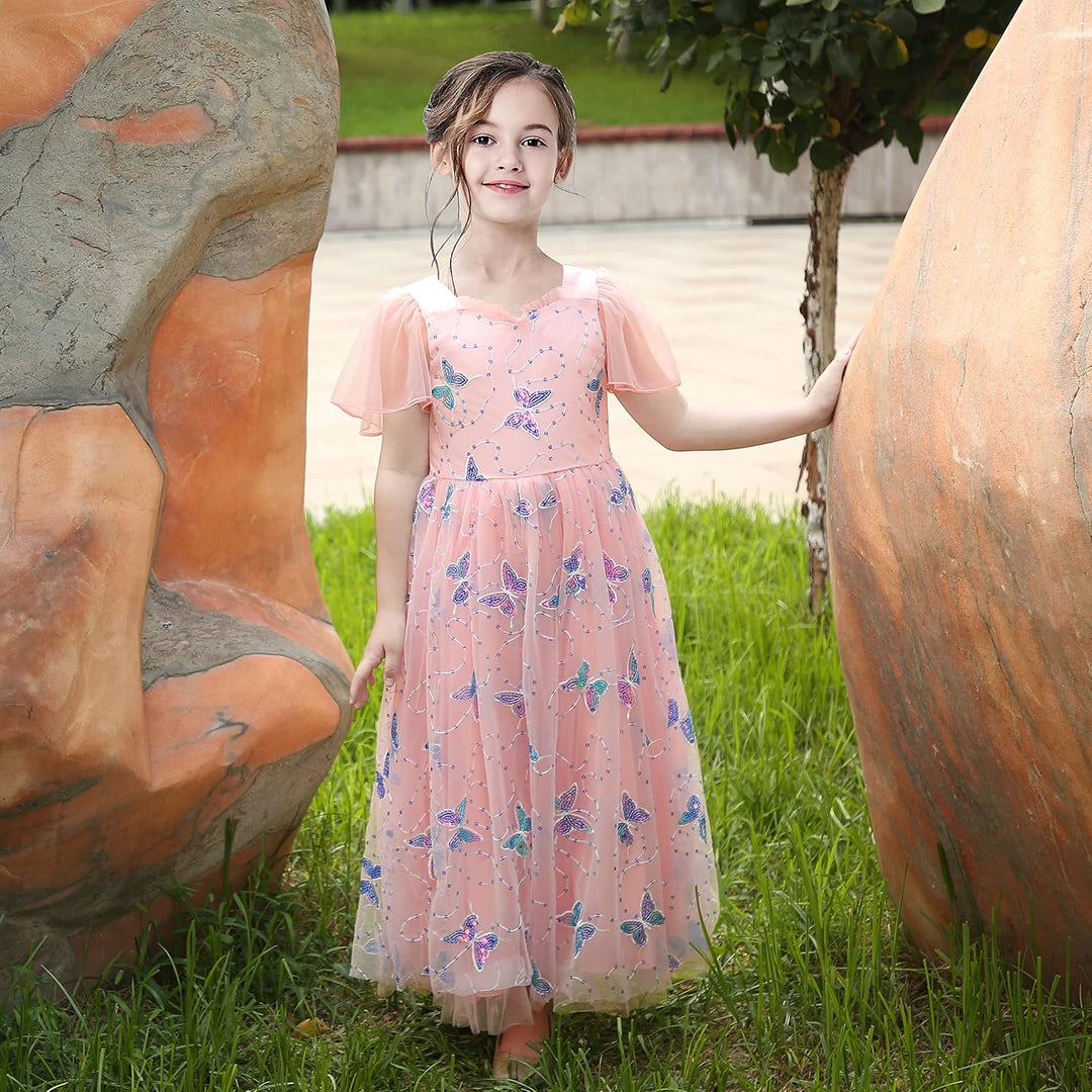 Sunny Fashion Mädchen Kleid Blume Schnüren Saum Hochzeit Erstkommunion Gr. 110-158 122 Rosa Schmette