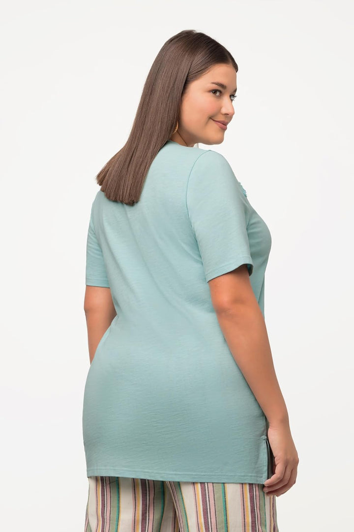 Ulla Popken Damen grosse Grössen Übergrössen Plus Size T-Shirt, A-Line, V-Ausschnitt, Halbarm 816326