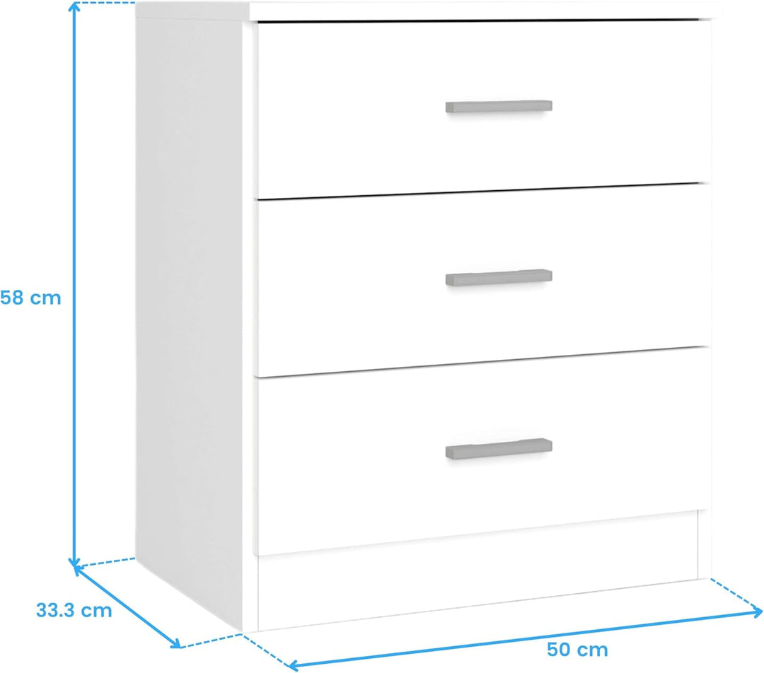 Miroytengo Nachttisch, Nachttisch, Aufbewahrungsmöbel mit 3 Schubladen, Couple, Schlafzimmer, Mattwe