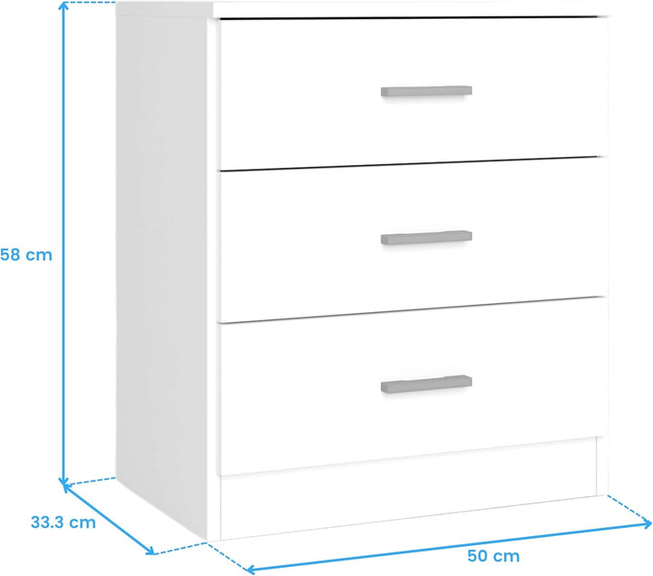 Miroytengo Nachttisch, Nachttisch, Aufbewahrungsmöbel mit 3 Schubladen, Couple, Schlafzimmer, Mattwe