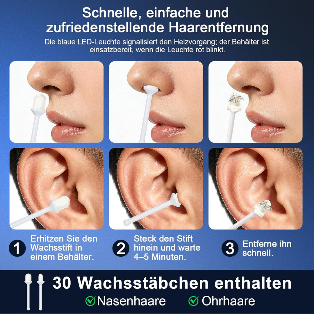 Nasenhaarentferner, Nasenhaar Wachs Set mit 30 Wachs-Sticks zur Entfernung von Nasen, USB-Schnellwär