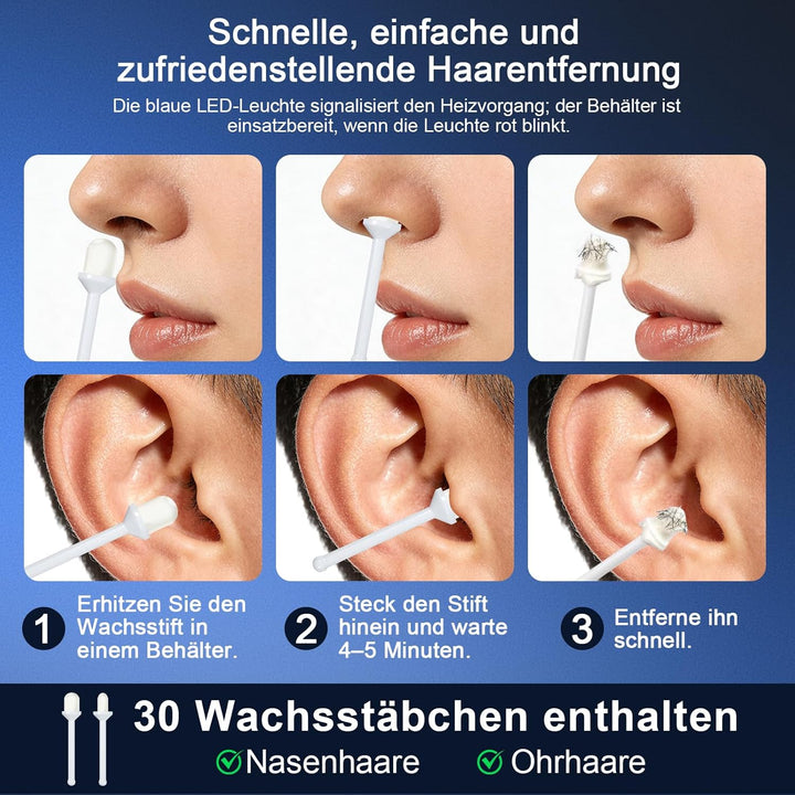 Nasenhaarentferner, Nasenhaar Wachs Set mit 30 Wachs-Sticks zur Entfernung von Nasen, USB-Schnellwär