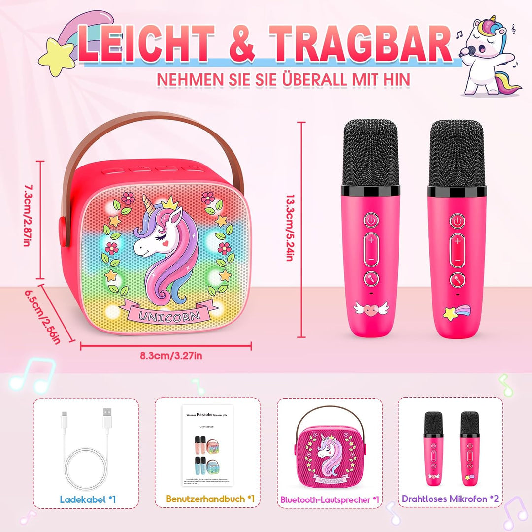 Dislocati Mädchen Geschenke 3-12 Jahre, Karaoke Maschine mit 2 Kinder Mikrofon Bluetooth Mädchen Spi