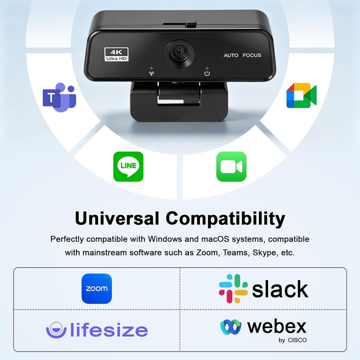 Webcam 4K UHD mit Autofokus & automatischer Lichtkorrektur – USB 2.0 PC Kamera mit integriertem Mikr