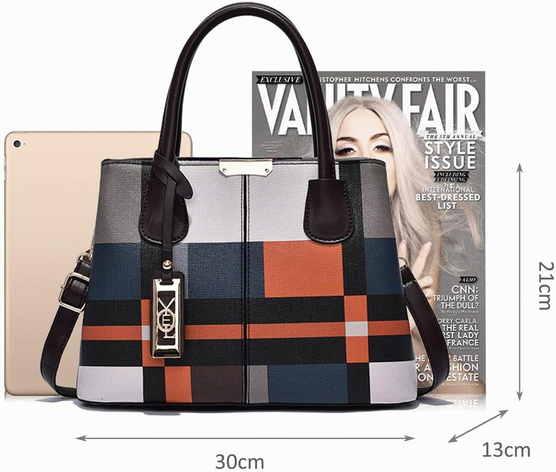 NICOLE &amp; DORIS Mode Handtasche Damen Klassische Handtasche Karierte Tasche PU Leder Schultertasche H