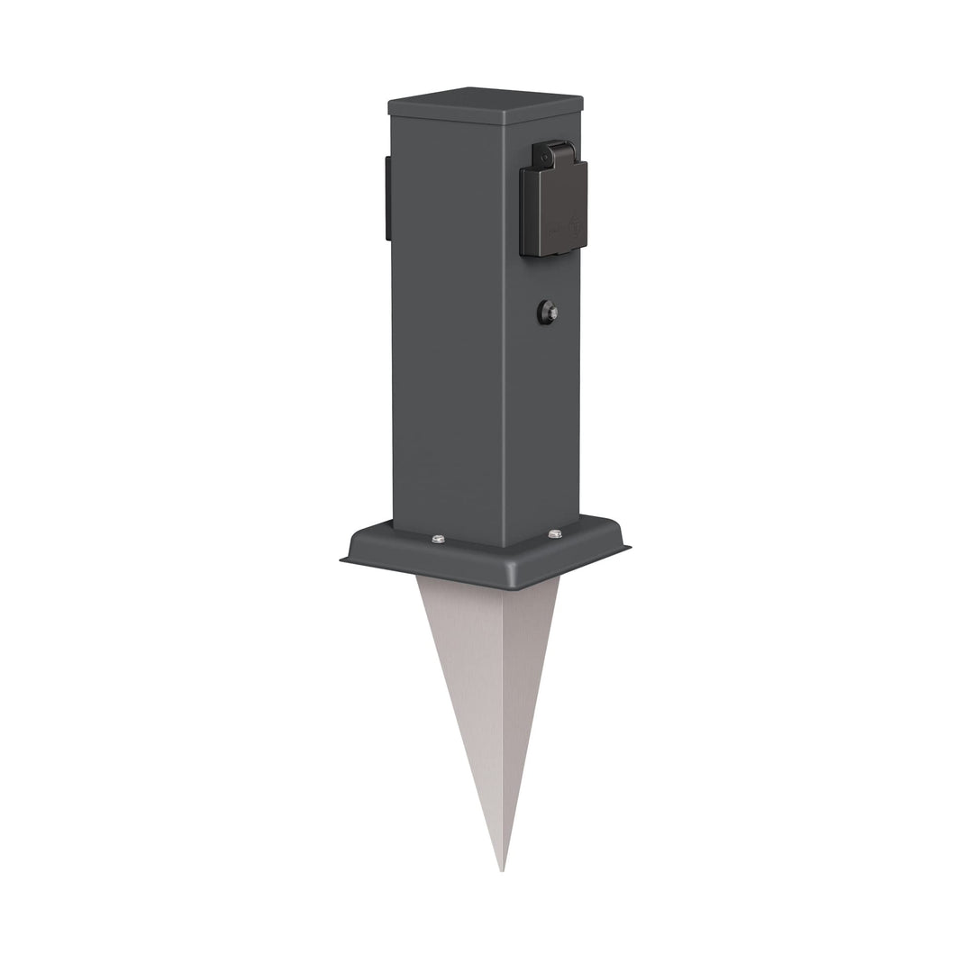 ledscom.de Garten-Steckdosen-Säule Polly mit Dämmerungssensor und Erdspiess für aussen, 2-Fach, anth