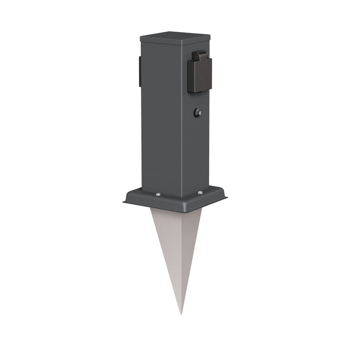 ledscom.de Garten-Steckdosen-Säule Polly mit Dämmerungssensor und Erdspiess für aussen, 2-Fach, anth