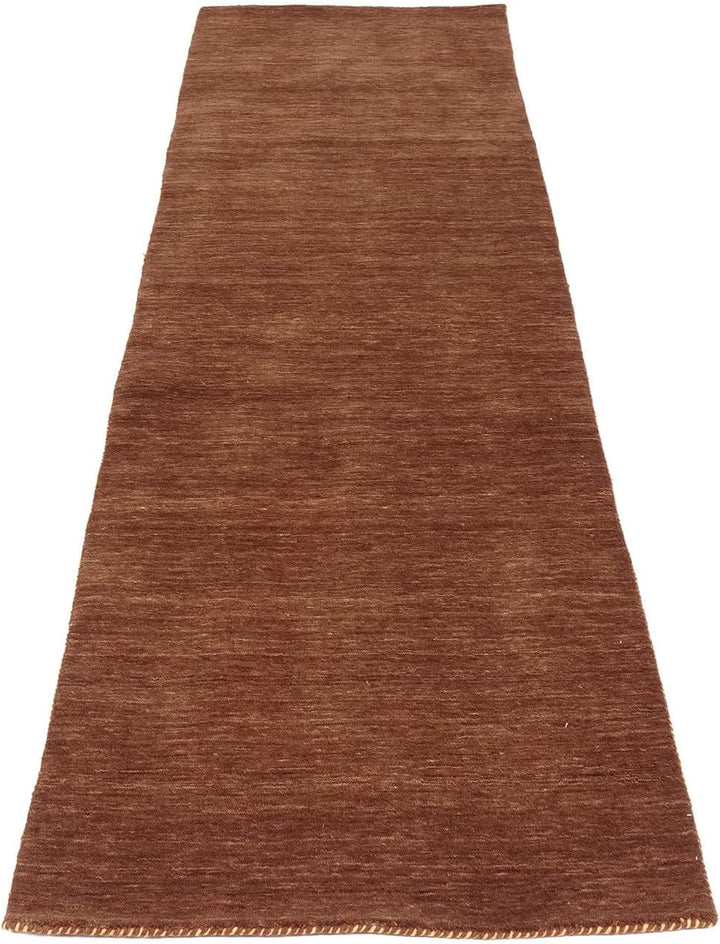 Wollteppich Gabbeh Uni 80x200 Handgewebt Läufer Braun Einfarbig Handarbeit Braun 80x200 cm, Braun 80