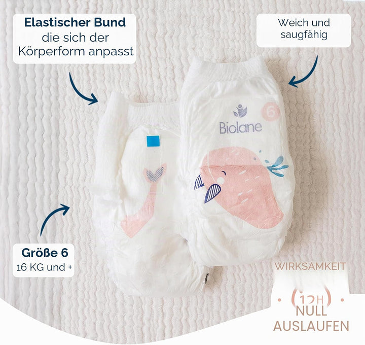 BIOLANE - Windelhöschen – Grösse 6 (16 + kg) – kein Auslaufen für 12 Stunden – Pack 1 Monate – 108 W