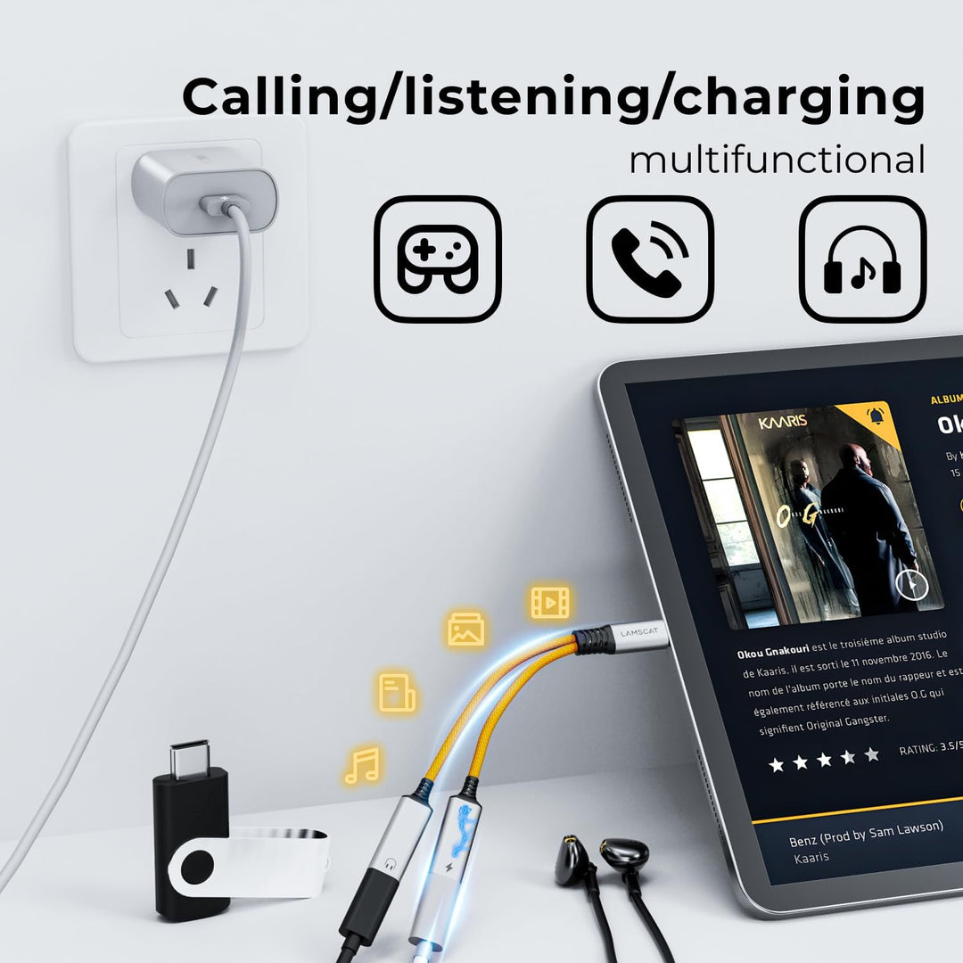 USB C Splitter 1 zu 2 C auf C Klinke Adapter und Laden Stecker Y Doppel Anschluss Hub für Handy, Mac