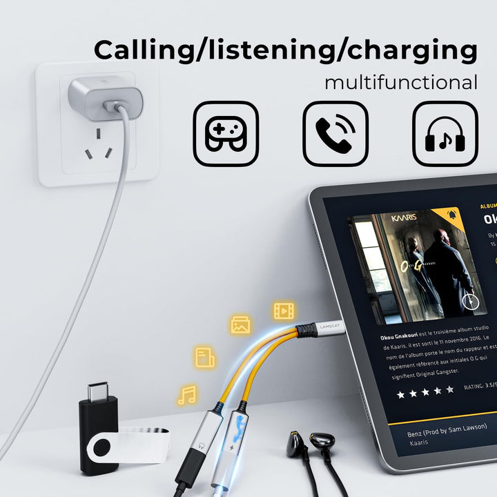 USB C Splitter 1 zu 2 C auf C Klinke Adapter und Laden Stecker Y Doppel Anschluss Hub für Handy, Mac