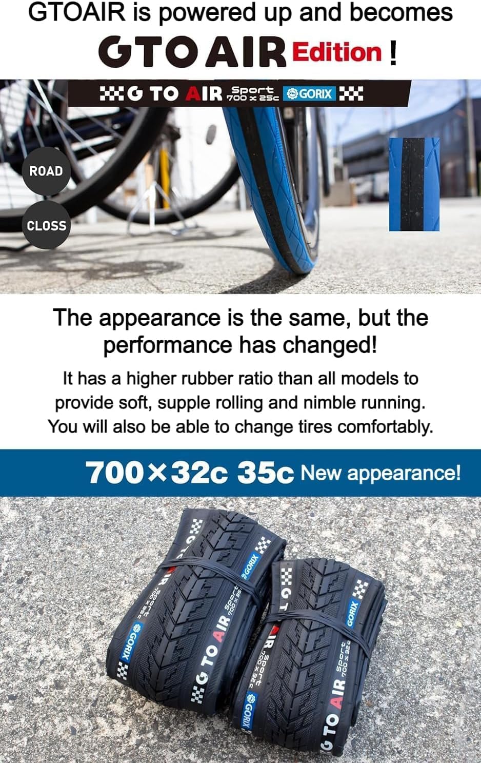 GORIX Rennradreifen 700×23C 25C 28C 32c 35c Fahrrad (Gtoair) 700×28c Black×Blue(1 Tire), 700×28