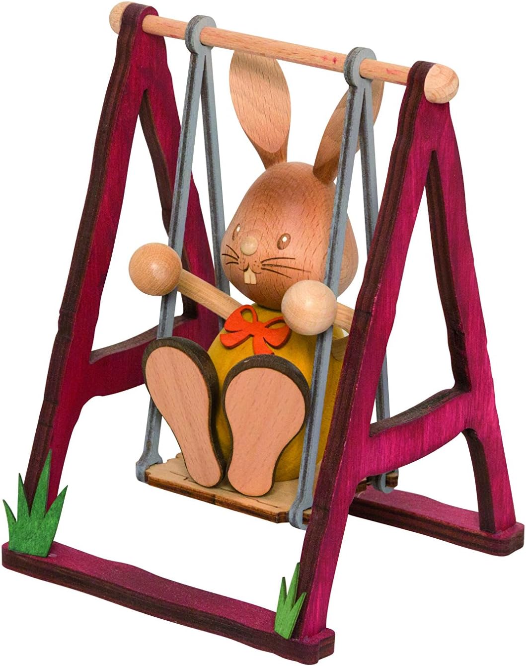 Drechslerei Kuhnert - Osterdekoration / Osterhase - Stupsi Hase auf Schaukel - 12cm - aus Holz - Mad